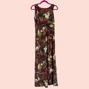 Vintage Hilo Hattie Burgundy Floral Hawaiian Maxi Dress